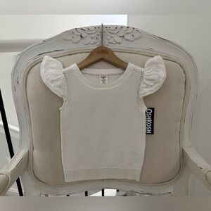 🦢 2T OshKosh B'gosh White Knit Cotton Sweater Top with Ruffle Details NWT